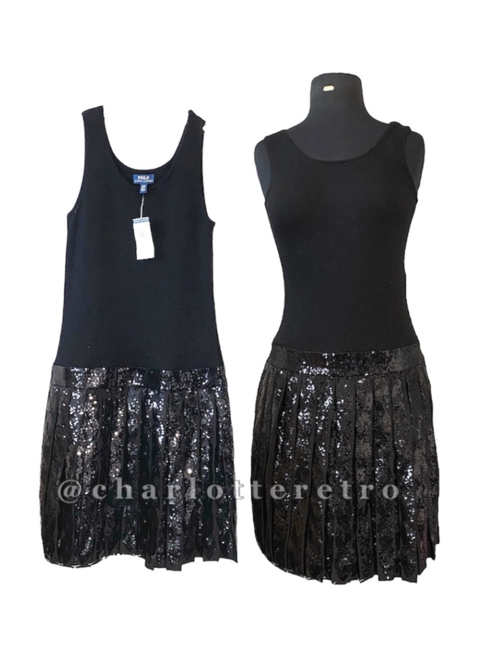 NWT!  Polo Ralph Lauren • Sequin Knit Tank Dress w Pleated Skirt